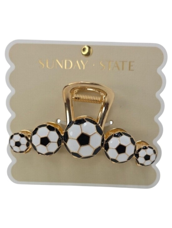 Sunday State Accessories - Sunday State Gold Hair Clip with Black & White Soccer Ball Accents